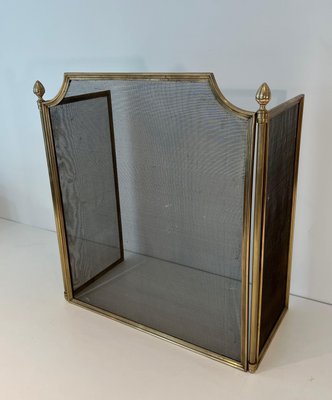 Neoclassical Style Fire Screen in Brushed Steel, Brass and Mesh in the style of Maison Jansen, 1940s-BA-1784738