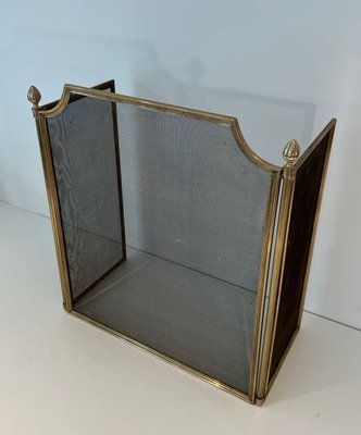 Neoclassical Style Fire Screen in Brushed Steel, Brass and Mesh in the style of Maison Jansen, 1940s-BA-1784738