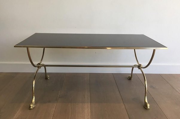 Neoclassical Style French Brass Coffee Table with Dolphins Heads and Mirror Top from Maison Jansen, 1940s-BA-913322