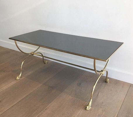 Neoclassical Style French Brass Coffee Table with Dolphins Heads and Mirror Top from Maison Jansen, 1940s-BA-913322