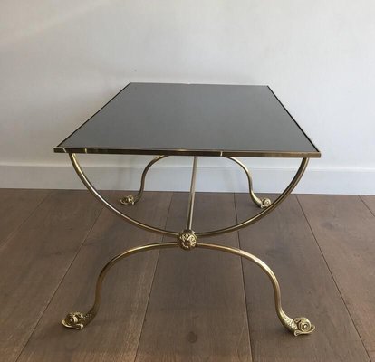 Neoclassical Style French Brass Coffee Table with Dolphins Heads and Mirror Top from Maison Jansen, 1940s-BA-913322