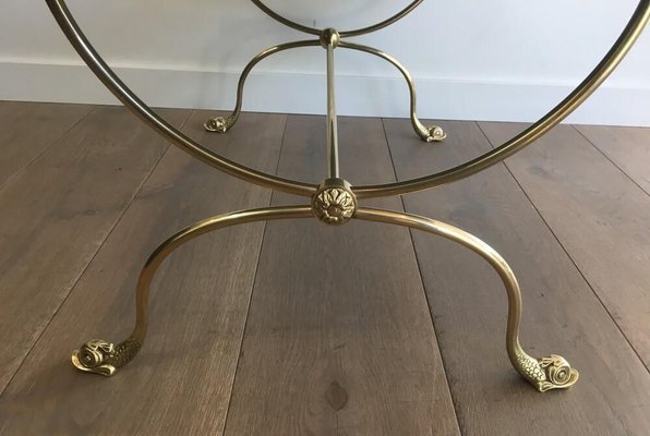 Neoclassical Style French Brass Coffee Table with Dolphins Heads and Mirror Top from Maison Jansen, 1940s-BA-913322