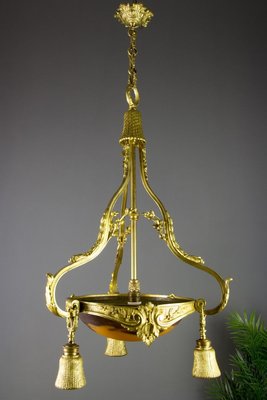 Neoclassical Style Gilt Bronze Chandelier from Verrerie D'Art Degué, 1920s