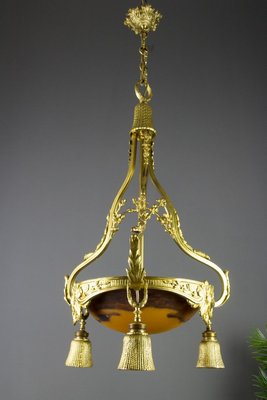 Neoclassical Style Gilt Bronze Chandelier from Verrerie D'Art Degué, 1920s-KEG-745446