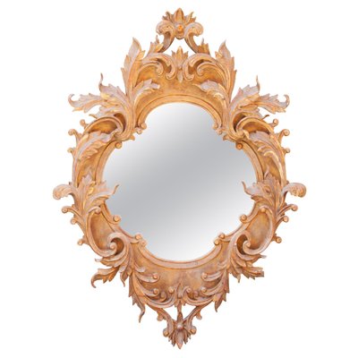 Neoclassical Style Gold Leaf & Hand Carved Wood Mirror with Acanthus Leaf Decoration, 1970s-UZ-979845