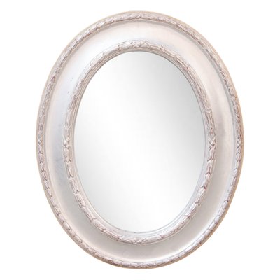 Neoclassical Style Hand Carved Oval Mirror in Silver-UZ-992379