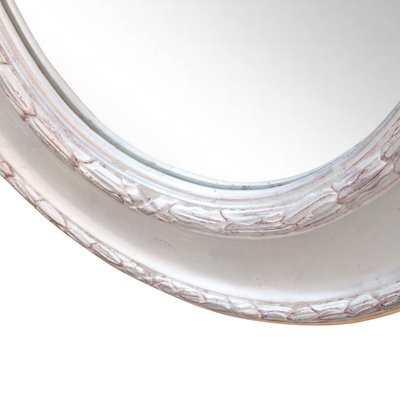 Neoclassical Style Hand Carved Oval Mirror in Silver-UZ-992379