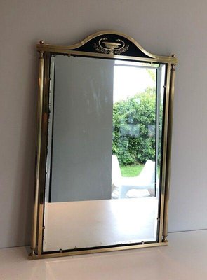 Neoclassical Style Mirror in Brass and Lacquered Sheet Metal with Cup and Swan Neck Decorations-BA-1365458