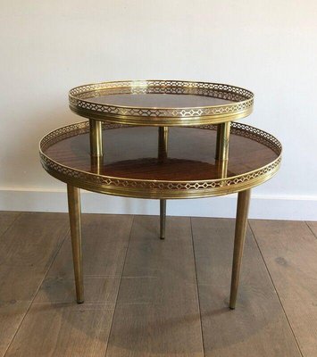 Neoclassical Style Tripod Pedestal Table in Mahogany, Brass & Golden Metal Base-BA-1365510