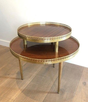 Neoclassical Style Tripod Pedestal Table in Mahogany, Brass & Golden Metal Base-BA-1365510