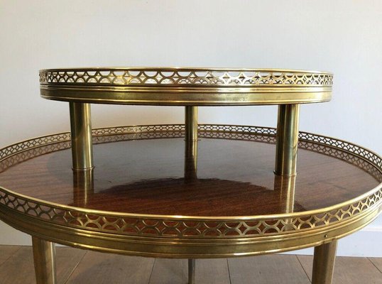 Neoclassical Style Tripod Pedestal Table in Mahogany, Brass & Golden Metal Base-BA-1365510