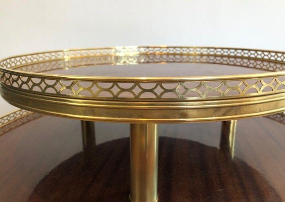 Neoclassical Style Tripod Pedestal Table in Mahogany, Brass & Golden Metal Base-BA-1365510