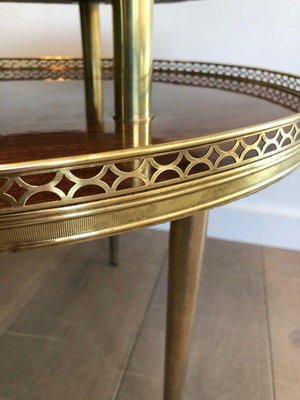 Neoclassical Style Tripod Pedestal Table in Mahogany, Brass & Golden Metal Base-BA-1365510