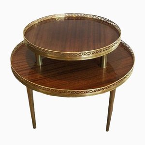 Neoclassical Style Tripod Pedestal Table in Mahogany, Brass & Golden Metal Base-BA-1365510