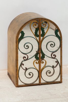 Neoclassical Wrought Iron Wall Hanging Bar Cabinet, France, 1940s-KL-948123