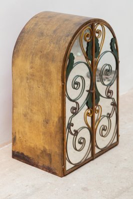 Neoclassical Wrought Iron Wall Hanging Bar Cabinet, France, 1940s-KL-948123