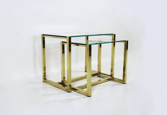 Nesting Coffee Tables in Brass and Glass, 1970s, Set of 2