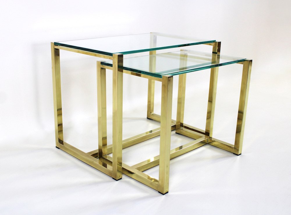 Nesting Coffee Tables in Brass and Glass, 1970s, Set of 2