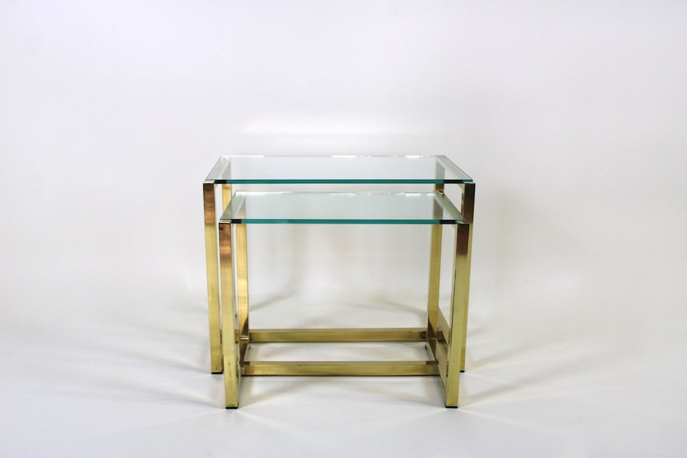 Nesting Coffee Tables in Brass and Glass, 1970s, Set of 2