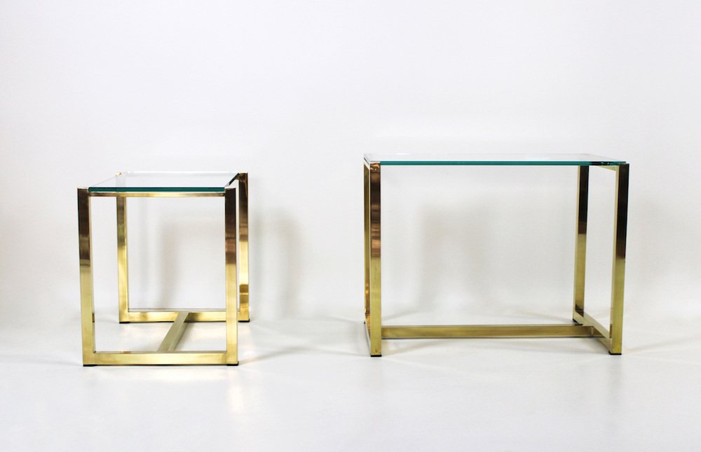 Nesting Coffee Tables in Brass and Glass, 1970s, Set of 2