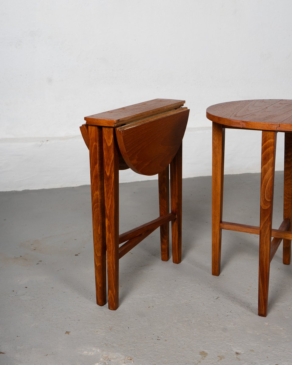 Nesting Table and Foldable Stools in Teak and Beech, 1970s, Set of 5