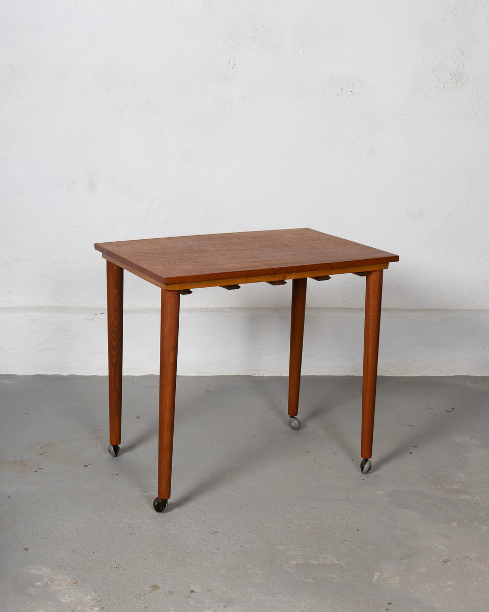 Nesting Table and Foldable Stools in Teak and Beech, 1970s, Set of 5