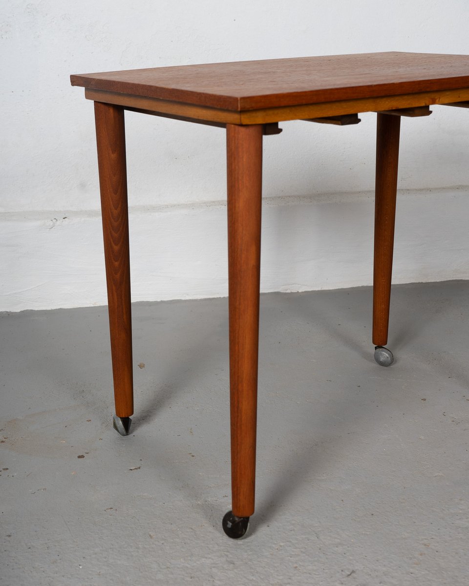 Nesting Table and Foldable Stools in Teak and Beech, 1970s, Set of 5