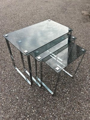 Nesting Table in Glass and Chrome, 1970s, Set of 3-AVC-2018473