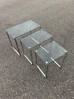 Nesting Table in Glass and Chrome, 1970s, Set of 3-AVC-2018473