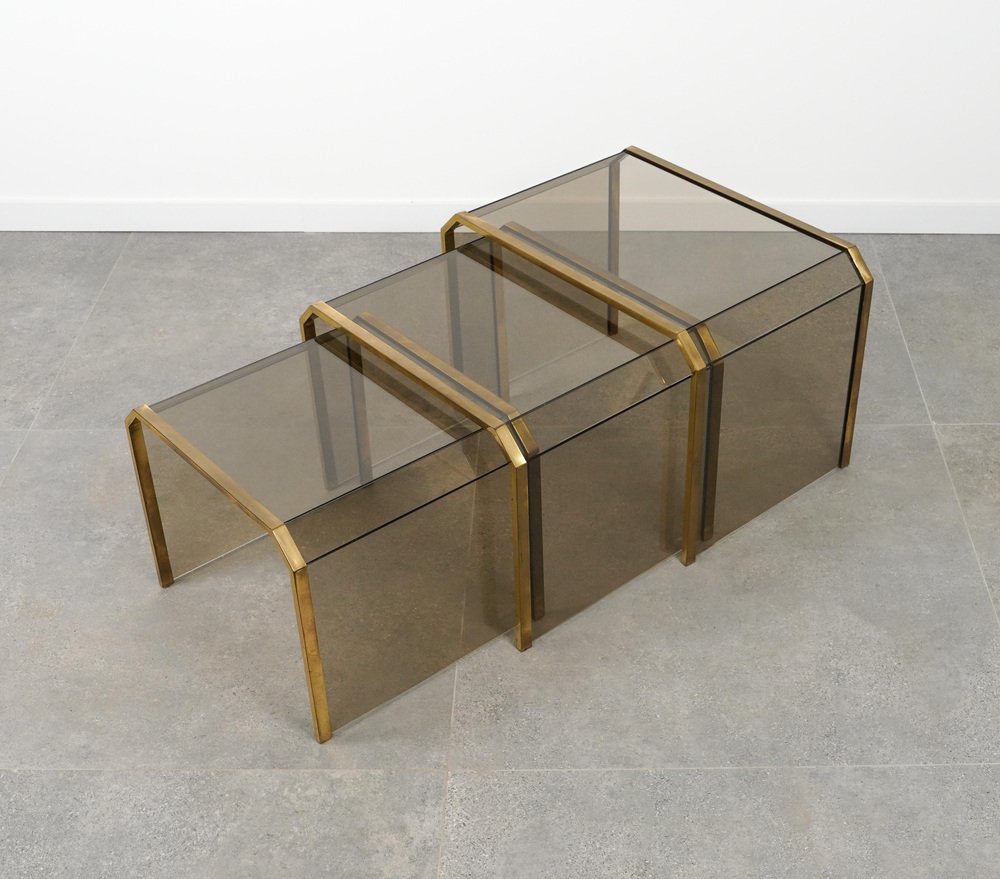 Nesting Tables by Brass and Glass, 1970s, Set of 3