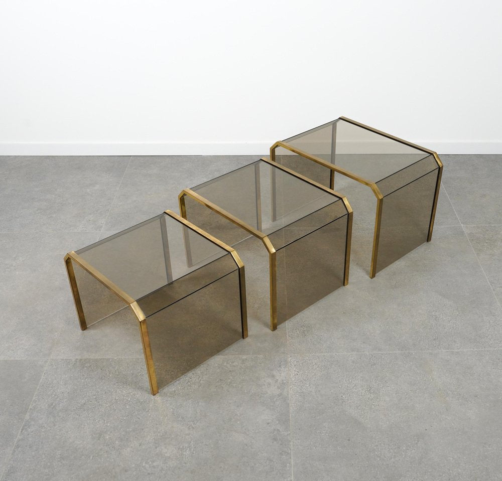 Nesting Tables by Brass and Glass, 1970s, Set of 3