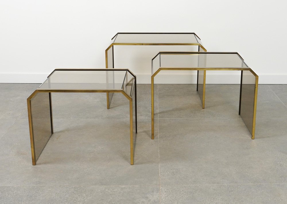 Nesting Tables by Brass and Glass, 1970s, Set of 3