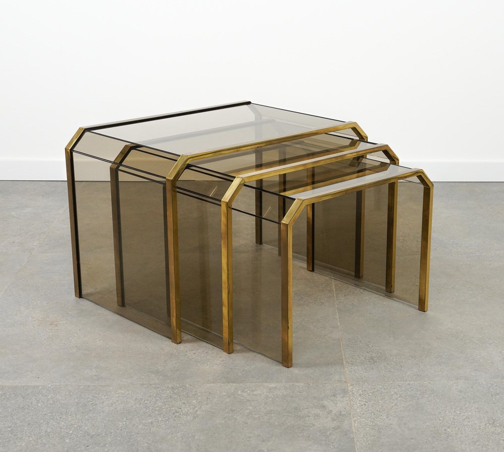 Nesting Tables by Brass and Glass, 1970s, Set of 3