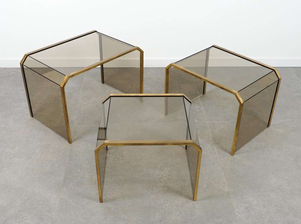 Nesting Tables by Brass and Glass, 1970s, Set of 3