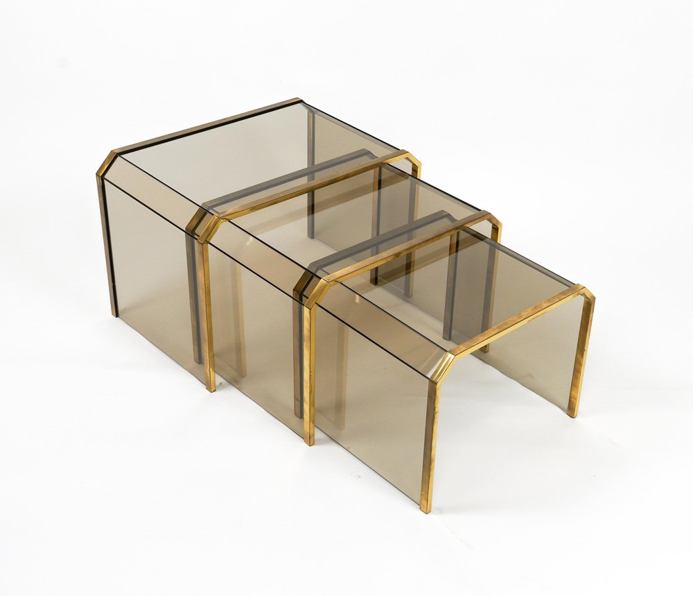 Nesting Tables by Brass and Glass, 1970s, Set of 3