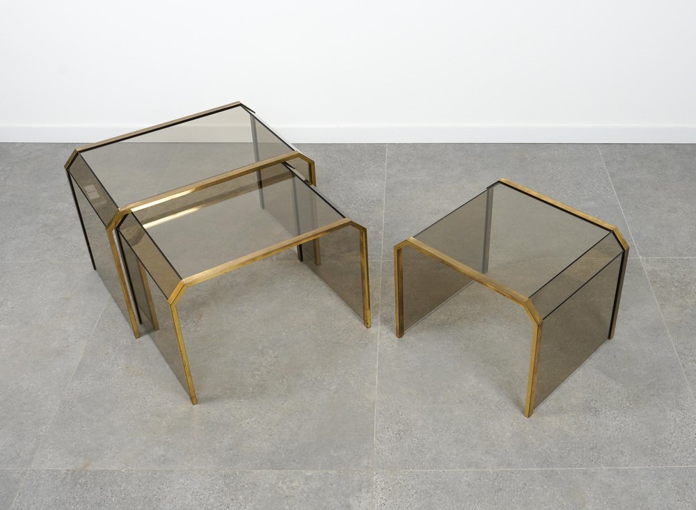 Nesting Tables by Brass and Glass, 1970s, Set of 3