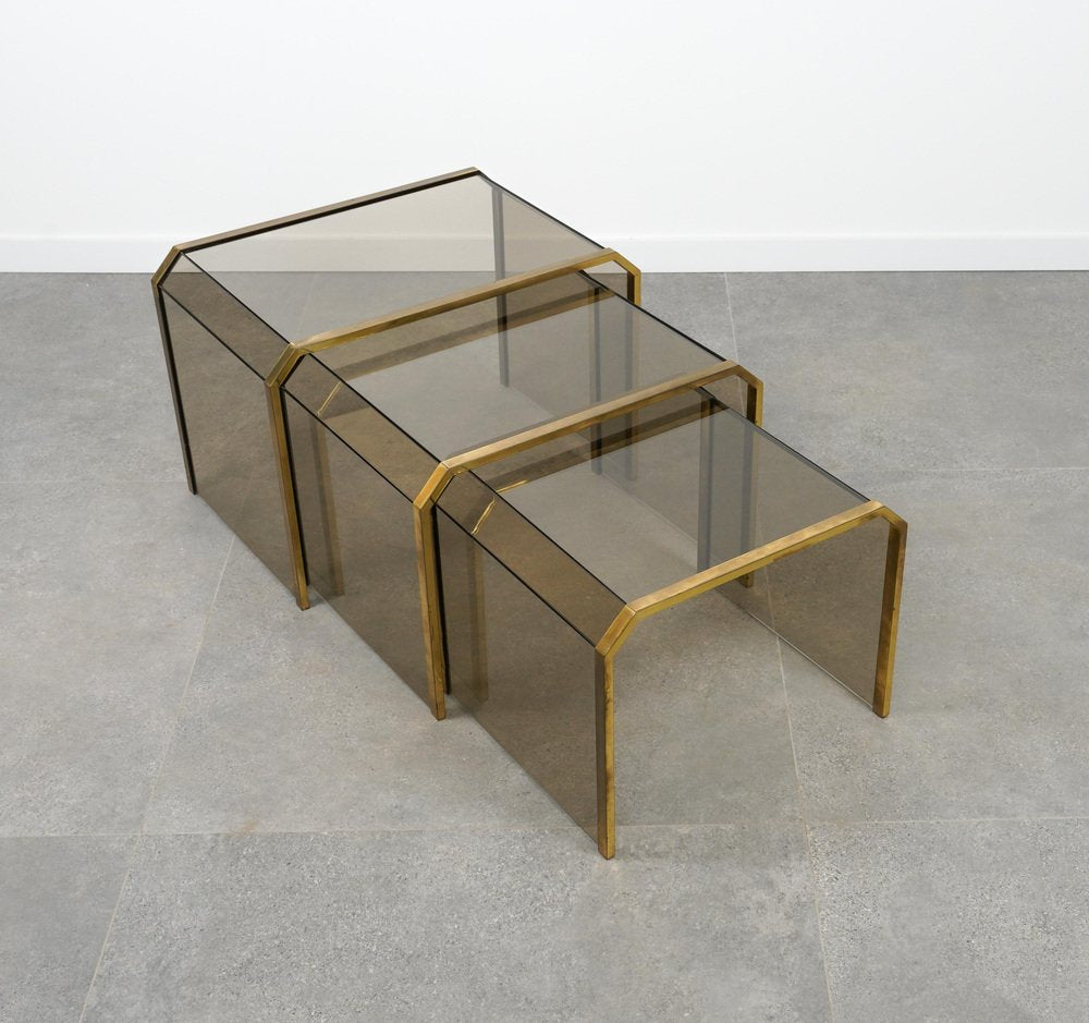 Nesting Tables by Brass and Glass, 1970s, Set of 3