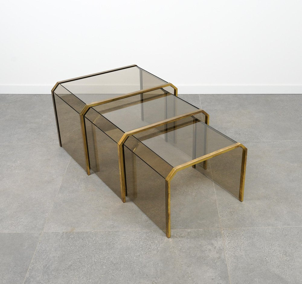 Nesting Tables by Brass and Glass, 1970s, Set of 3