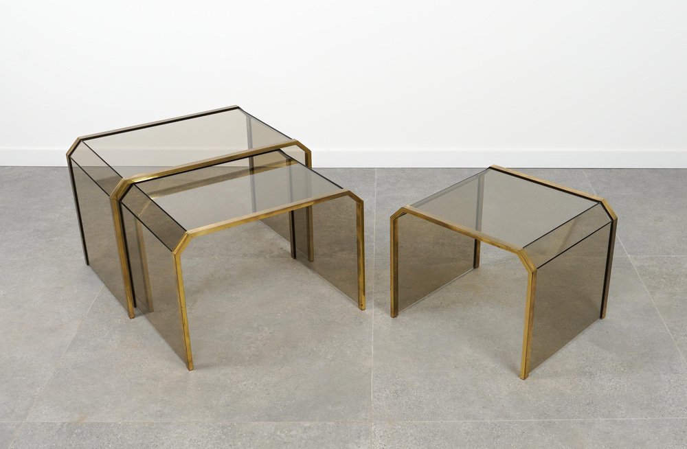 Nesting Tables by Brass and Glass, 1970s, Set of 3