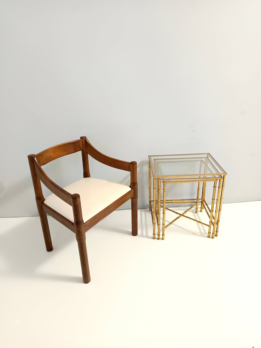 Nesting Tables in Brass and Glass by Jacques Adnet, 1960s, Set of 3, Set of 3