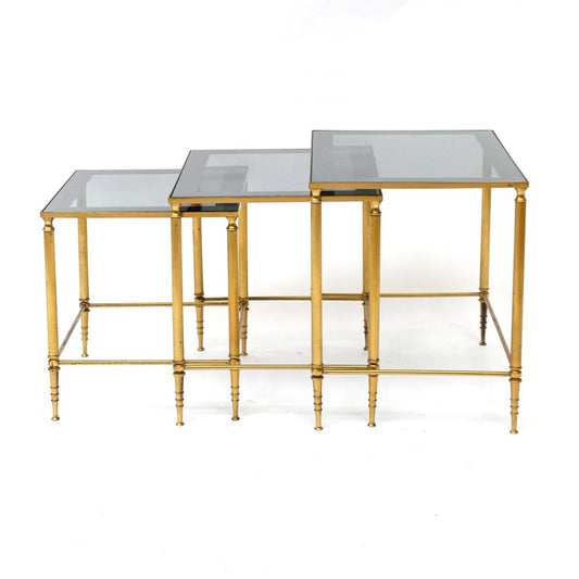 Nesting Tables in Brass and Glass from Maison Jansen, Set of 3