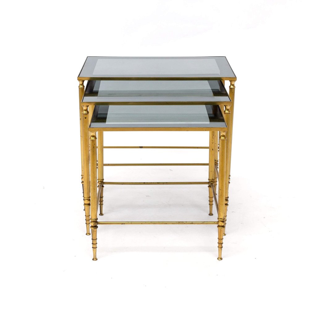 Nesting Tables in Brass and Glass from Maison Jansen, Set of 3