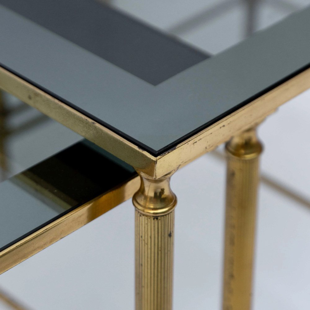 Nesting Tables in Brass and Glass from Maison Jansen, Set of 3