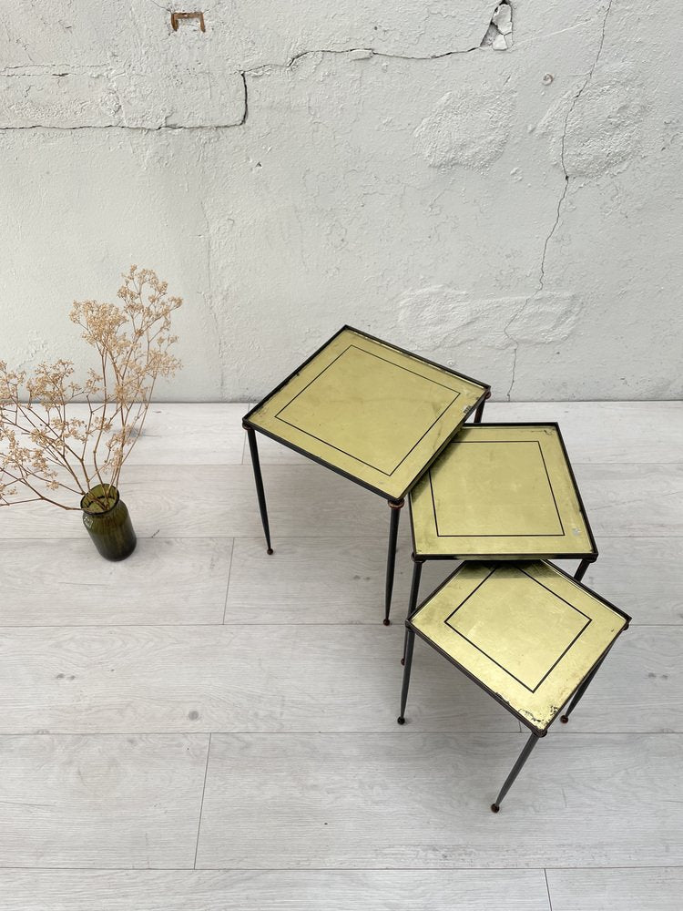 Nesting Tables in Metal and Glass, Set of 3