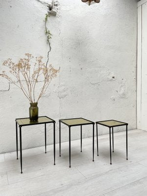 Nesting Tables in Metal and Glass, Set of 3-UX-1775496