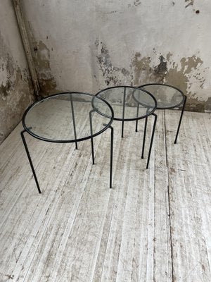 Nesting Tables in Metal & Glass, 1950s, Set of 3-LCU-1402981