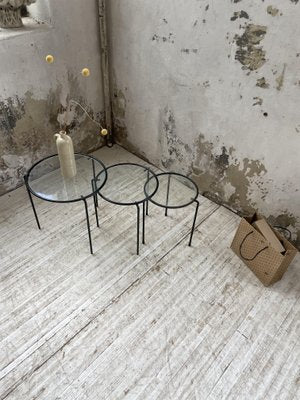 Nesting Tables in Metal & Glass, 1950s, Set of 3-LCU-1402981