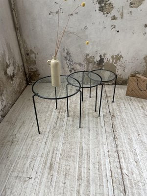 Nesting Tables in Metal & Glass, 1950s, Set of 3-LCU-1402981