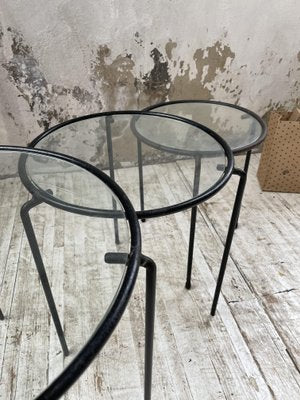 Nesting Tables in Metal & Glass, 1950s, Set of 3-LCU-1402981