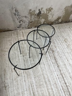 Nesting Tables in Metal & Glass, 1950s, Set of 3-LCU-1402981